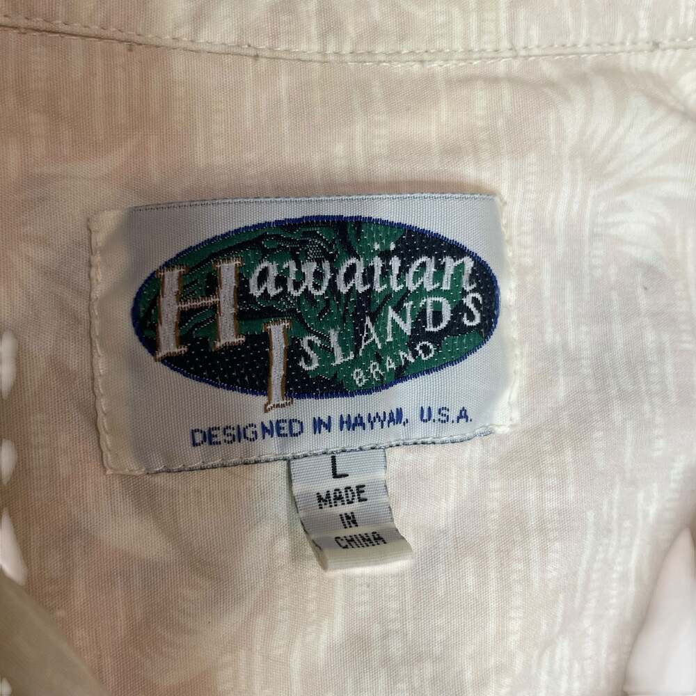 Hawaiian Islands Floral Hawaiian Shirt Beige Button Up Large - Picture 5 of 7